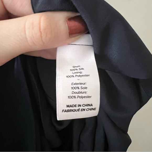 Cinq a Sept Gigi Navy Ruffle Feather Silk Satin Midi Dress - Picture 8 of 10